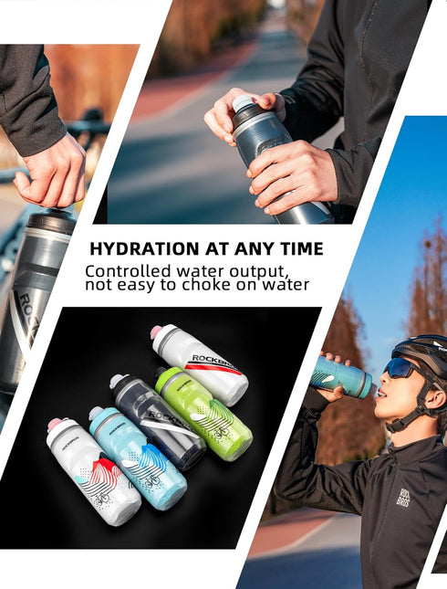 ROCKBROS Bike Water Bottle 21oz Bicycle Water Bottle for 5hrs Insulation Sports Squeeze Water Bottle with Leakproof Design...
