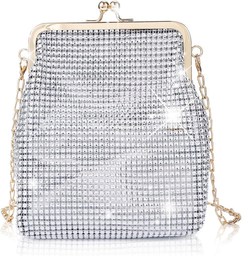 Small Sparkly Silver Purse,Sequin Bling Silver Clutch Purse,Silver Rhinestone Purse Clutch For Women 8"×6.45"×5.8"...