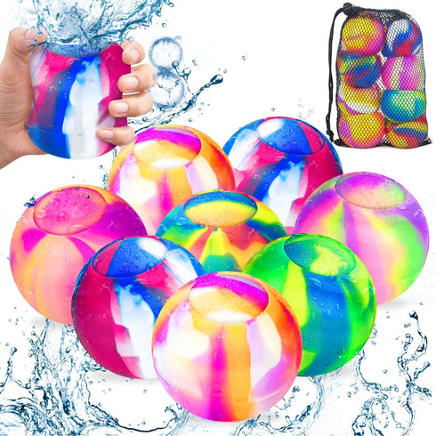8 Pack Reusable Water Balloons, Summer Pool Toys Water Bomb Balls for Boys Girls Age 3 4-7 8-12 Gift, Self-Sealing Quick Fill Water Balloons for K...
