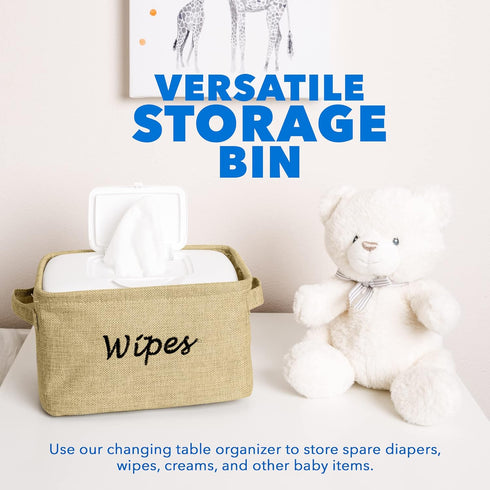 Baskets for Organizing Wipes and Newborn Essentials, Diaper and Wipes Organizer, Embroidered Baby Shower Gifts for Moms, Linen Basket with Handle,...