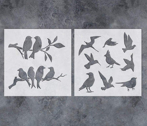 GSS Designs Birds Tree Branches Stencils (2 Pack) - 12x12Inch Reusable Mylar Bird Stencil for Painting on Wood Furniture Wall Pillows Scrapbook Ca...