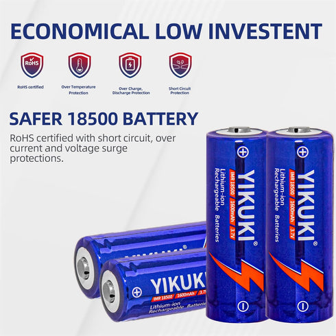 18500 Battery, IMR 18500 Rechargeable Li-ion Battery 1600mAh 3.7V with Button Top, for Flashlight, Solar Garden Light, Etc.?4pack?...