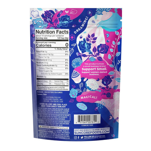 Suncore Foods Dried Butterfly Pea Flowers Bloom, Caffeine-Free Tea, Gluten-Free, Non-GMO, 1oz (1 Pack)...