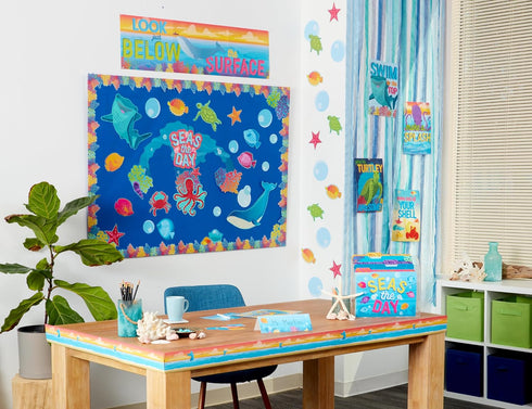 Eureka Seas The Day Marine Life Classroom Bulletin Board Set for Teachers, 42 Pieces...