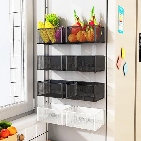 Magnetic Basket Organizer Holder for Fridge Magnetic Storage Bin Box Containers for Refrigerator Whiteboard Classroom (Small, White)...