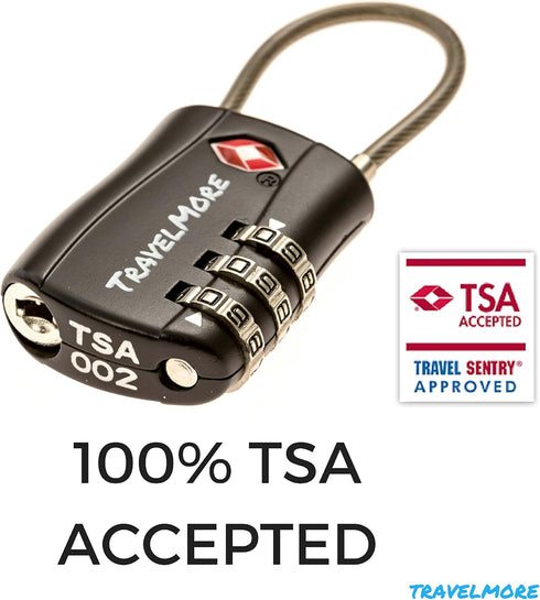 2 Pack TSA Approved Travel Combination Cable Luggage Locks for Suitcases & Backpacks - Black...