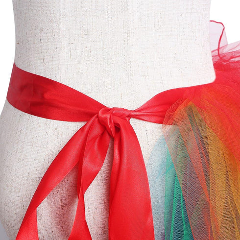 NHSUNRAY Women Girls Dancing Tutu Skirt Layered Organza Lace Rainbow Bustle Skirt Ruffle Tiered Clubwear,Multi-Color One Size with Adjustable Ribb...