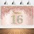 Sweet 16th Birthday Banner Backdrop Decorations for Girls, Rose Gold 16 Birthday Party Sign Supplies, Pink 16 Years Old Birthday Poster Background...