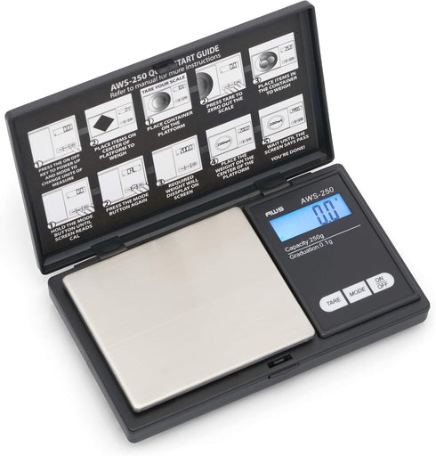 American Weigh Scales Series Digital Pocket Weight Scale Accurately Measures, Backlit LCD Display 250g x 0.1g, (Black), AWS-250-BLK...