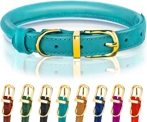 Reflective Rolled Leather Dog Collar for Small Dogs, Adjustable Soft Padded Pet Collar for Small Breed Dogs Puppy (XXS, 7"-9", Teal)...