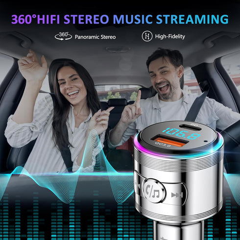 LENCENT Bluetooth 5.3 FM Transmitter,Full Metal Bluetooth car Adapter with PD 20W & QC3.0 Fast Charger,Hi-Fi Music/Clear Calling car FM Bluetooth ...