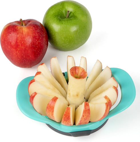 PrepWorks by Progressive Dishwasher Safe 16-Slice Thin Apple Slicer and Corer with Attached Safety Cover (Turquoise)...