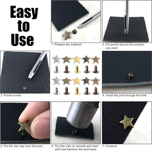 100 Sets 12MM Silver Star Rivets for Leather Star Rivet Studs Garment Rivets Leather Rivets Studs and Spikes for Leather Craft Clothing Bags Belts...
