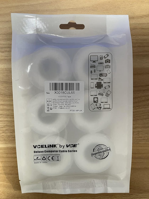 VCELINK PTFE Plumbers Tape 6-Pack, Industrial Water Sealant Thread Tape, 520" Length, 1/2" Width, Plumbing Teflon Tape for Shower Head and Pipe Th...