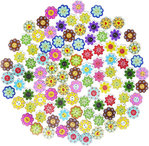 Honbay 100PCS Wooden Flower Buttons 2 Holes Buttons Cute Flower Floral Sewing Decorative Buttons for Skirts, Gloves, Sweaters, Shirts, Hats, Scarv...