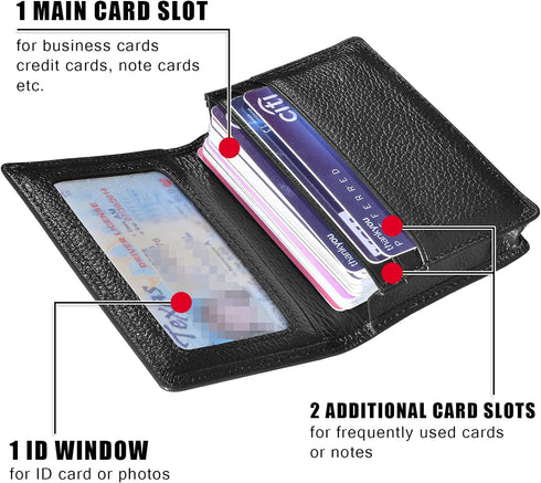 Outrip Genuine Leather Business Card Holder Name Card Case Credit Card Wallet with ID Window RFID Blocking (Black)...