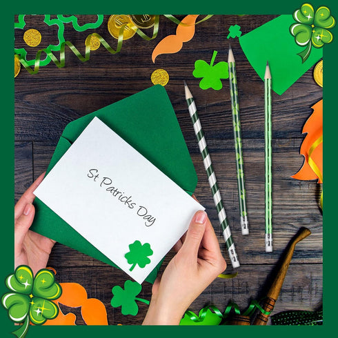 St. Patrick's Day Pencils Shamrock Pencils Clover Novelty Stripe Pencils with Eraser Assorted Kids Pencils Lucky Wood Pencils for 100th Day of Sch...