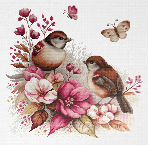 Luca-S Cross Stitch Kit - The Birds- Spring, B2420, Counted Cross Stitch Kit for Adults, Embroydery Kit...