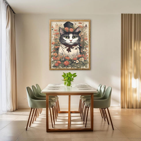 Posterizer 1 pcs- Cute black and white cat in the middle of red flowers-Art for Animal Lovers-Floral Botanical Art- Gift for Men Women Teens-Livin...