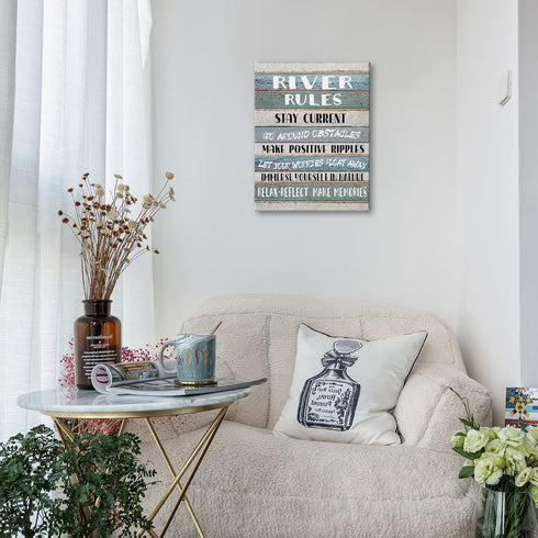 PHAMTE Funny River Rules Inspirational Quotes Wall Art, Farmhouse River Lake House Sign Print Framed Canvas Painting Artwork Home Room Office Deco...