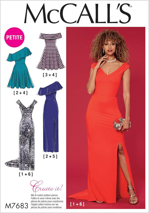 McCall's Patterns Miss Petite Dresses with Shoulder and Skirt Variations...