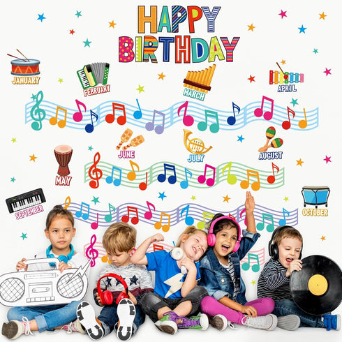 84 Pieces Happy Birthday Classroom Bulletin Board Set Music Birthday Cutouts Bulletin Board Musical Note Staff Birthday Cutouts for Music Birthday...