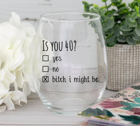 40th Birthday Gifts for Women and Men Wine Glass - Funny Is You 40 Gift Idea for Mom Dad Husband Wife – 40 Year Old Party Supplies Decorations for...