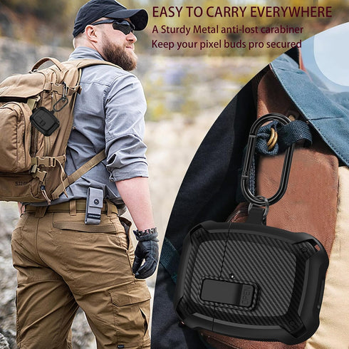 for Google Pixel Buds Pro Case 2022 with Cleaner Kit, Military Hard Shell Protective Armor Cover with Lock & Carabiner for Google Pixel Pro Earbud...