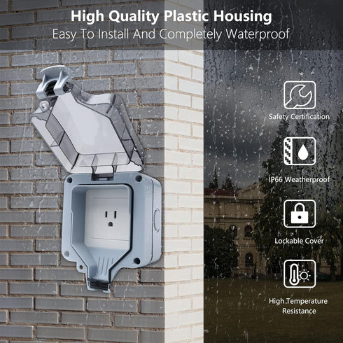 STARELO 15Amp Single outdoor socket waterproof socket, wall power socket, IP66 125V 1group switch socket cover, outdoor weatherproof wall plug soc...
