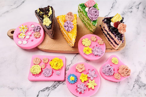 Flower Fondant Cake Molds-8 Pcs-Daisy, Rose, Chrysanthemum and Small Flower Leaf, Candy Silicone Molds for Chocolate Fondant Polymer Clay Soap Cra...