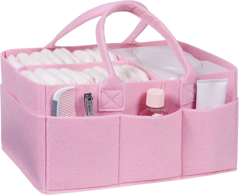 Sammy & Lou Collapsible Ice Pink Felt Storage Caddy, Divided Design To Keep Diapers, Wipes And Changing Items Organized, Two Handles, 12 in x 6 in...