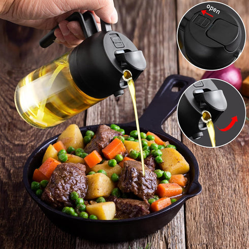 2 in 1 Glass Oil Sprayer & Dispenser, 470ml Glass Olive Oil Sprayer,Cooking Oil Sprayer,Oil Spray Bottle For Kitchen,Canola Oil Sprayer,Fryer For ...