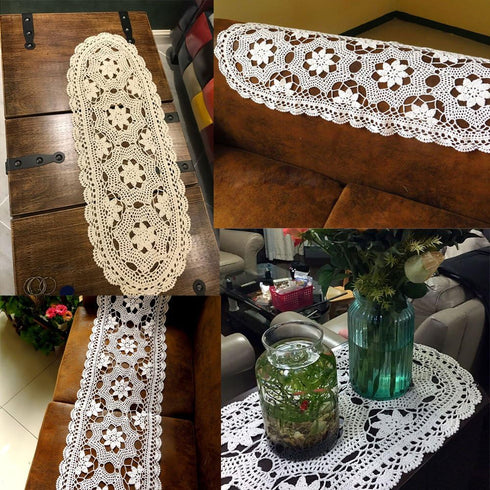 KEPSWET Cotton Floral Oval Handmade Crochet Lace Table Runner White (12x48 inch)...