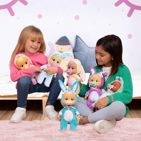 Cry Babies Tiny Cuddles Bunnies Cindy - 9 inch Baby Doll, Cries Real Tears, Teal Bunny Themed Pajamas...