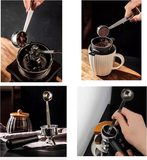 Espresso Scoop with Tamper 2 In 1 Stainless Steel Coffee Scoop Tamping Dual-Purpose Coffee Spoon Powder Hammer Tamper Multi Function Spoon Holder ...