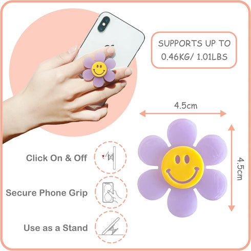 Cheerful Smiley Flower Phone Grip - Bright, Expandable, Collapsible - Comfortable Touch, Secure Grip (Pink)...