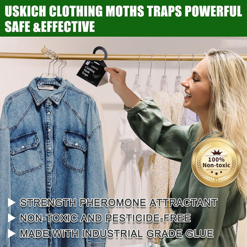 USKICH Clothes Moth Traps with Strength Pheromones |Sticky Glue Trap for Closets and Carpet Moths |Clothing Moth Traps for Feathers, Fur, Wool |Lu...