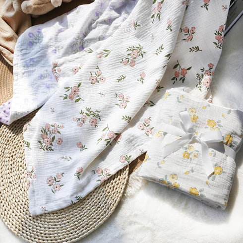 Baby Blankets for Unisex Boys Girls Super Soft Nursery Minky Blankets with Breathable Muslin Cotton Front and 3D Touch Dotted Fleece Backing, Flor...