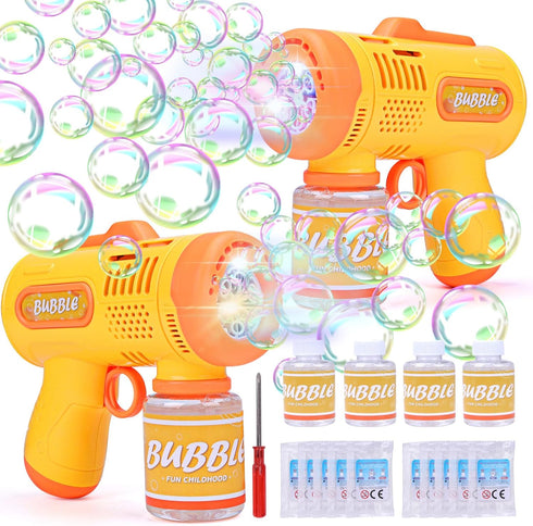 2 Bubble Machine Gun for Kids, Bubble Blower with 4 Bottles Refill Solution, Outdoor Toys Gifts for Toddlers 3-5 Bubble Maker Blaster Birthday, We...