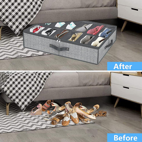 Under Bed Shoe Storage Organizer for Closet Fits 24 Pairs-Sturdy Underbed Shoe Containers Boxes Organizador De Zapatos with Clear Cover,Set of 2, ...