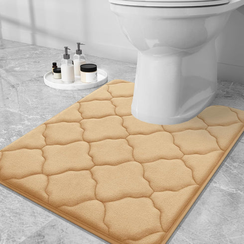 OLANLY Memory Foam Toilet Rugs U-Shaped 24x20, Ultra Soft and Absorbent Bathroom Rugs, Non-Slip Thick Toilet Bath Mat, Machine Wash Dry, Contour B...