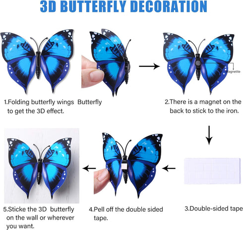 LiveGallery 72 PCS Removable 3D DIY Beautiful Butterfly Wall Decals Blue Butterflies Art Decor Wall Stickers Murals for Kids Baby Boy Girls Bedroo...