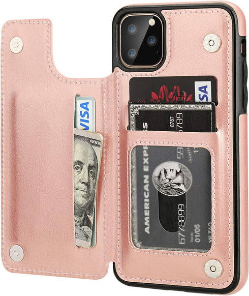 for iPhone 11 Pro Max Wallet Case with Card Holder,OT ONETOP PU Leather Kickstand Card Slots Case,Double Magnetic Clasp and Durable Shockproof Cov...
