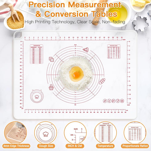 2024 Upgrade Silicone Baking Pastry Mat with Cutter,4mm High Edge&Non-slip&Non-stick Dough Rolling Kneading Mat,Fondant/Crust Mat,Kitchen Counter ...
