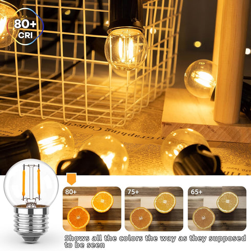 E26 Low Light Bulbs,1Watt G40 Edsion Small LED Light Bulbs Equal to 10w Incandescent,2700k Warm White for Bedside Lights, Wall Lights, Porch Light...