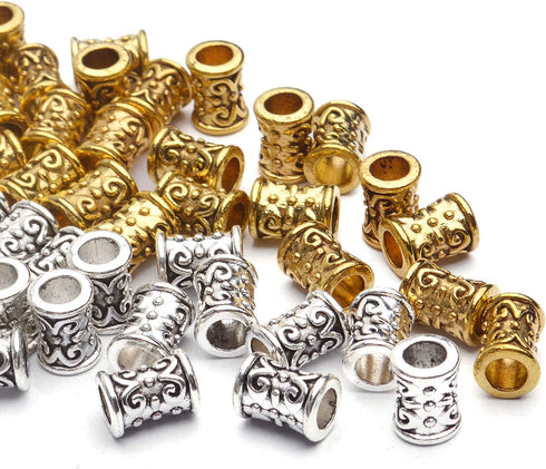60pcs Alloy Column Spacer Bead Large Hole Tibetan Spacers Hollow Tube Beads Jewelry Spacer Charms for Bracelet DIY Jewelry Crafts Making Supplies...