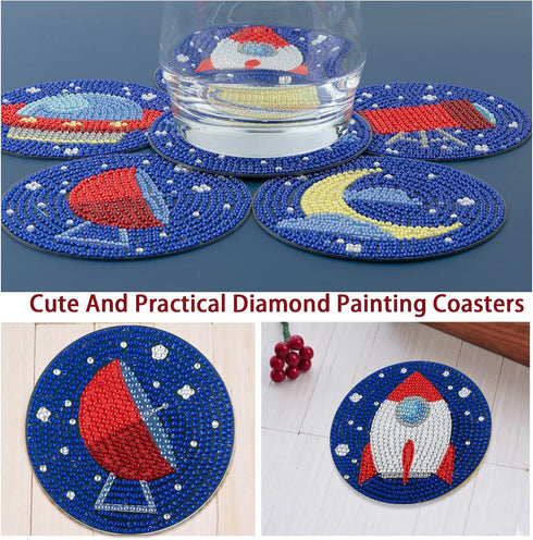 6 PCS Diamond Art Painting Coasters Kits, Starry Sky Picture Diamond Art Painting Coasters with Holder, Diamond Art Kits for Beginners Adults Art ...