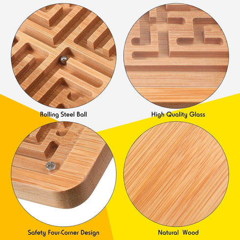 2 Pack Wooden Labyrinth Game Marble Maze with Steel Marble, Brain Puzzle Logic Toy Rectangular Challenging Labyrinth Board Game for Education and ...