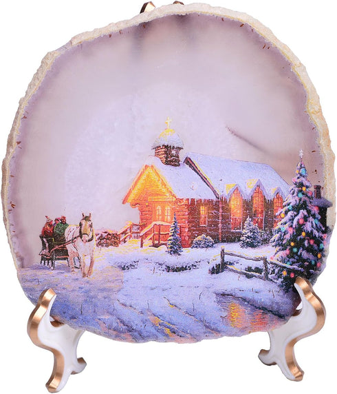 AMOYSTONE Large Agate Slice Art Painting Table Display Natural Agate Geode Stone Piece Decorative Plate with Stand Home Office Decoration Unique G...
