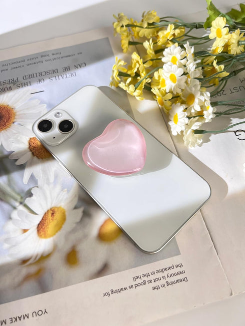 Transparent Heart Shaped Mobile Phone Grip, Pink Resin Folding Stand, Transparent Elastic Base, iPhone Convenient Mobile Phone Accessory (Pink)...